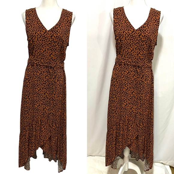 APT. 9 Maxi Dress Size Large Brown Black Leopard Print Sleeveless V-Neck - Picture 1 of 16